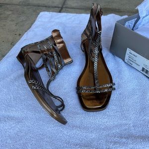 New BCBGMaxazria Hint Metallic Gladiator Sandals